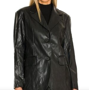 Black PU Leather Blazer Jacket Women’s‎ Small VGUC Minimalist Edgy Workwear Bold